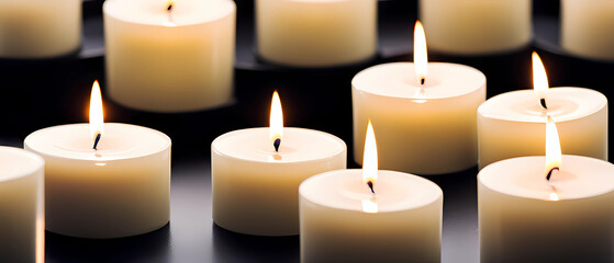 Fototapeta na wymiar three burning candles on black background