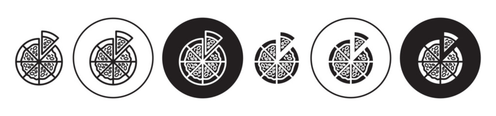 Pizza icon set. pepperoni pizza slice vector symbol in black color