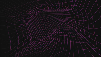 Pink wireframe room. Empty perspective box. Futuristic digital grid cube. Cyberspace with mesh in virtual reality. Vector illustration.
