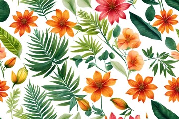 Modern flower and leaf composition with white background. This flower is printed on fashion cloth and other things