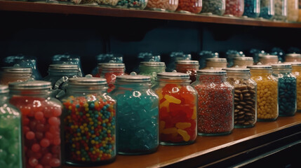 Fototapeta na wymiar Candy store with jars full of colorful sweets.