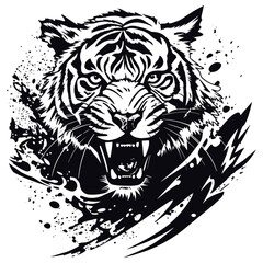 Angry tiger Roaring vector art, isolated on transparent background, tiger tattoo, vector illustration.