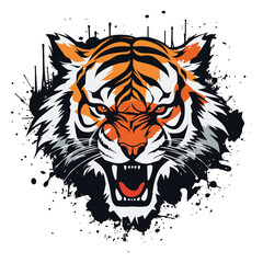 Angry tiger Roaring vector art, isolated on transparent background, tiger tattoo, vector illustration.