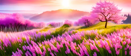 Poster lavender field in the morning © Adi