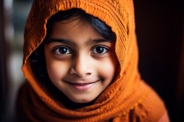 Portrait of a beautiful little Indian girl wearing a headscarf