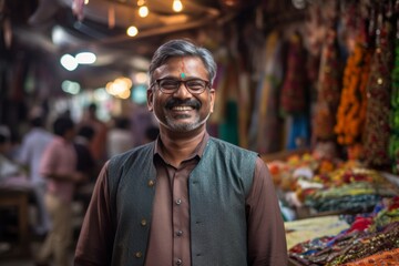 Obraz premium Portrait of an Indian man at the bazaar in India.