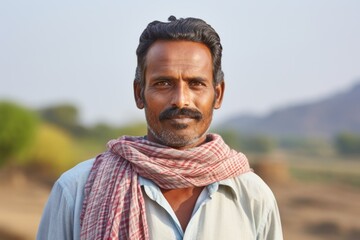 Portrait of a handsome Indian man with a scarf around his neck
