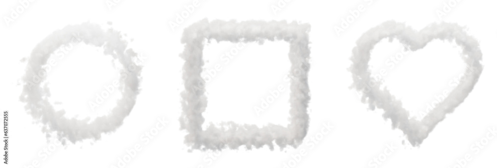 Poster set of cloud frames design in 3d rendering isolated on transparent background. circle, square and he