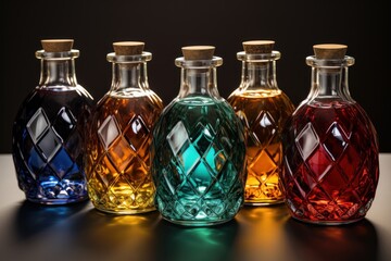 Obraz na płótnie Canvas collection of colored bottles for cocktail beverages
