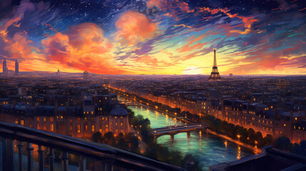 Golden Hour Magic Over Paris - obrazy, fototapety, plakaty