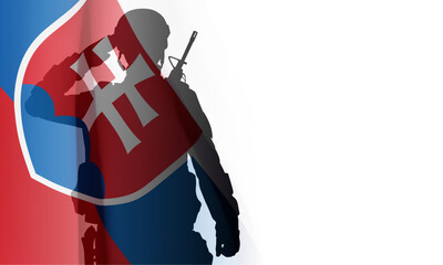 Fototapeta premium Silhouette of a soldier with Slovakia flag on white background. EPS10 vector