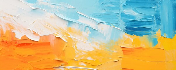 Close-up of a vibrant and textured abstract art painting, showcasing multi colored hues with rough...