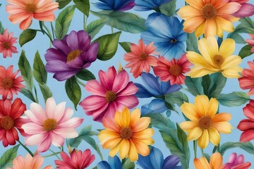 Fototapeta na wymiar seamless water color flower with multi color ground digital print design