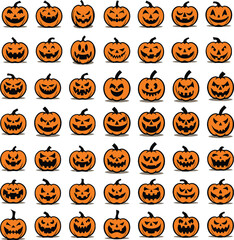 Simple Halloween Jack-O-Lantern Carved Pumpkin Faces Vector Art Set. Every Face is Unique! (1 0f 2)