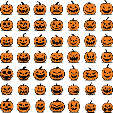Naklejka Simple Halloween Jack-O-Lantern Carved Pumpkin Faces Vector Art Set. Every Face is Unique! (2 0f 2)