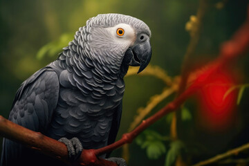 Majestic African Grey Parrot Perched on Natural Background