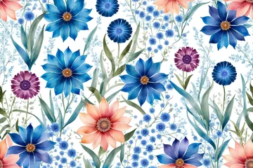 Möbelaufkleber Seamless watercolor romantic Blue floral pattern on a white background. Vector format. White Background © Mustafa_Art