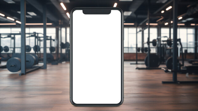 smartphone mockup banner with gym background. Generative AI.