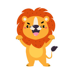 Cute Lion Character with Mane Roaring Vector Illustration