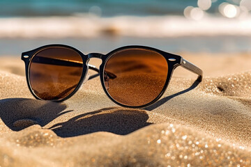 Fototapeta na wymiar Trendy Black Sunglasses with Ocean View
