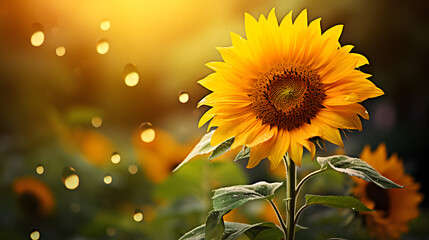 sunflowers on blurred background, beautiful sunflowers