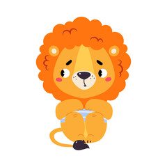 Obraz na płótnie Canvas Cute Lion Character with Mane in Striped Shirt Feel Sad Vector Illustration