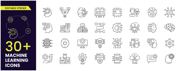 Machine learning icon set. Collection of high quality stroke icons for Machine learning, AI, Thinking and many more