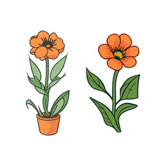 Doodle inspired Flores (flowers), cartoon sticker, sketch, vector, Illustration