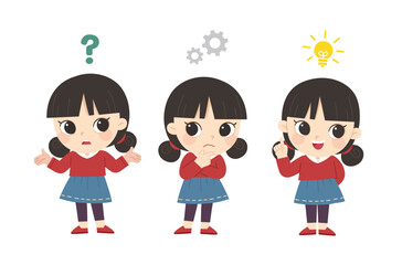 kid thinking and search for idea process. Girl posing question and inspiration.