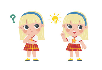 kid thinking and search for idea process. Girl posing question and inspiration.