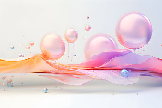 Abstract colorful gradient transparent bubbles wave background. modern glossy colorful translucent bubbles fluid motion waves, 3D bubbles illustration. Generative AI