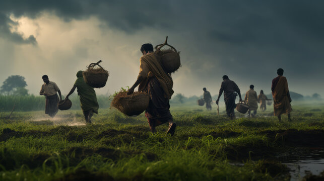 Indian Happy farmers in the field