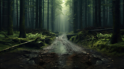Fototapeta premium Dirt Road in the Forest.Generative Ai