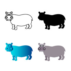 Abstract Flat Hippo Animal Silhouette Illustration
