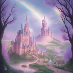 Magic castle landscape. AI generated illustration
