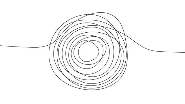 Drawing Circular knot Line on white background. Circle Continuous Doodle Line. Think and Creativity. The Concept of Solving Problems in Easy. 