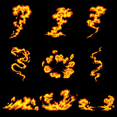 Free vector collection of fire explosion assets of various shapes