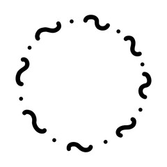 Round abstract frame made of zigzags and dots. Highlight shape on white background, holiday decoration for postcards or business cards. Black and white vector isolated illustration hand drawn doodle