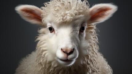 PORTRAIT OF A CUTE YOUNG LAMB LOOKING AT THE CAMERA. ISOLATED ON BLACK BACKGROUND.