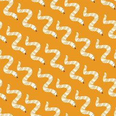 Seamless pattern in wild west style with white snake. Orange background with worm. Western. Great for wallpaper, backgrounds, packaging, fabric, scrapbook