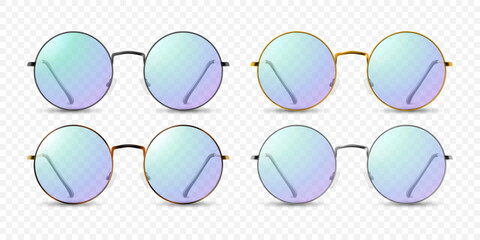 Vector 3d Realistic Round Frame Glasses Frame Isolated. Transparent Sunglasses for Women and Men, Accessory. Optics, Lens, Vintage, Trendy Glasses. Front View