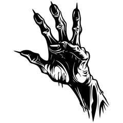 Zombie hands silhouette. Creepy zombie crooked lambs stick out of graveyard ground vector illustration