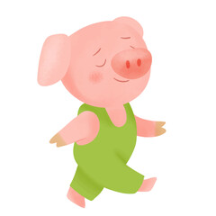 Funny baby piggy, vector, watercolor illustration. Colorful character illustration, printable banner, greeting card, poster, invitation, baby shower