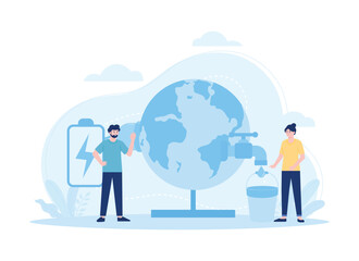 fill the earth with tap water concept flat illustration