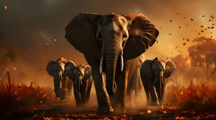Zelfklevend Fotobehang elephants group running © Vectors.in