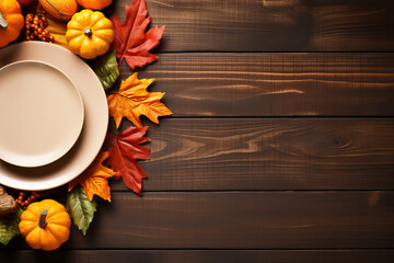 Autumn table setting with pumpkins and flowers for celebration Thanksgiving. 