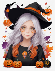 Beautiful cute Halloween girl witch