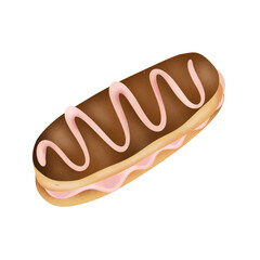 Sweet French chocolate eclair vector watercolor illustration Colorful printable illustration