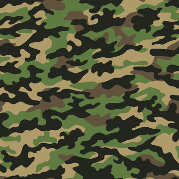 Seamless Woodland Colors Camouflage 2 CAMO pattern in classic greens and browns.