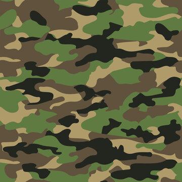 Seamless Woodland Colors Camouflage 1 CAMO pattern in classic greens and browns.